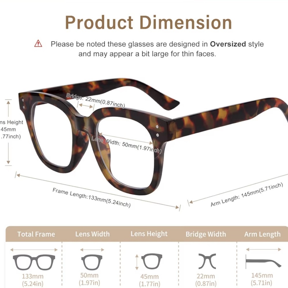 BLUE LIGHT oversized Tortoise Shell Women's Glasses